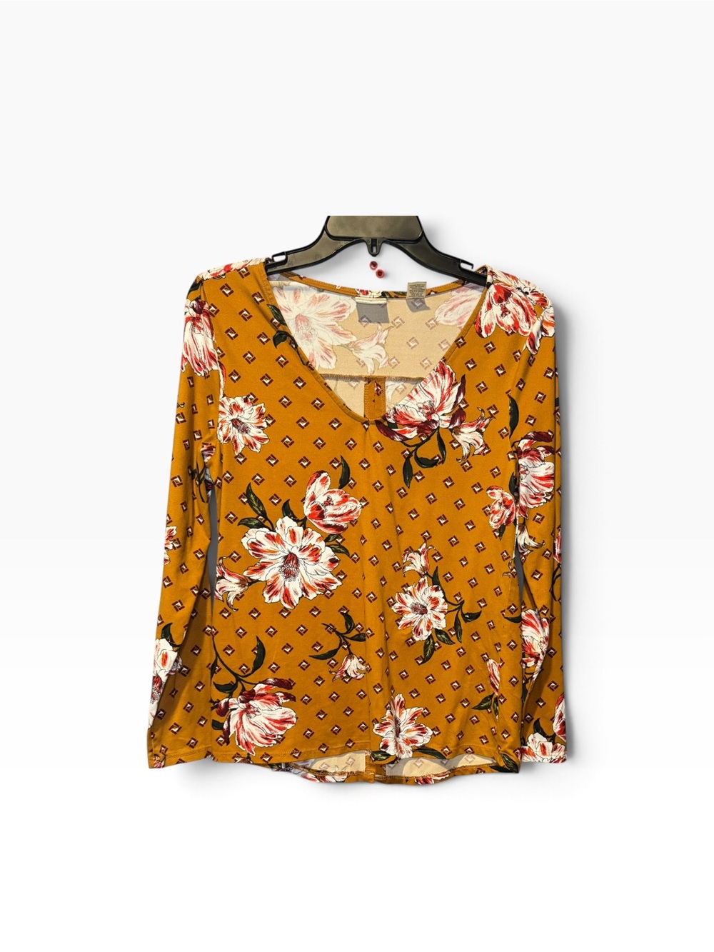 Daytrip Mustard Floral V-Neck Long Sleeve Top